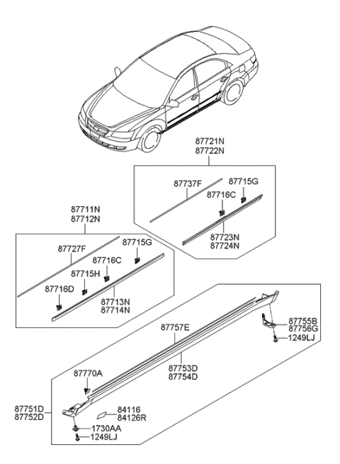 2005 Hyundai Sonata Body Side Moulding Diagram