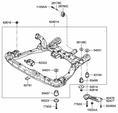 2005 Hyundai Sonata New Body Style (Korean) Front Suspension Crossmember Diagram