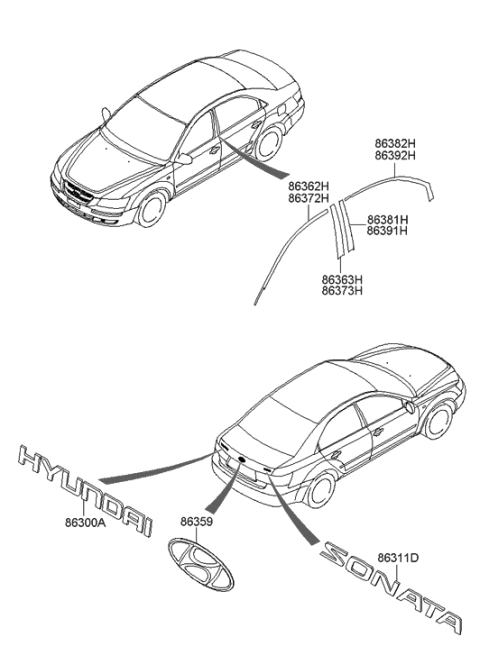 2005 Hyundai Sonata New Body Style (Korean) Emblem Diagram