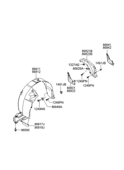 2005 Hyundai Sonata Rear Wheel Mud Guard Assembly, Right Diagram for 86842-3K000