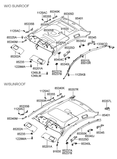 2005 Hyundai Sonata New Body Style (Korean) Sunvisor & Head Lining Diagram