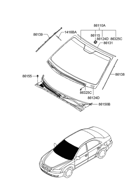 2010 Hyundai Genesis Windshield Glass Assembly Diagram for 86110-3K080