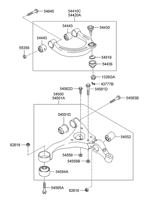 2005 Hyundai Sonata Front Suspension Lower & Upper Arm Diagram
