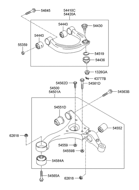 2005 Hyundai Sonata Arm Assembly-Front Upper,RH Diagram for 54420-3K000