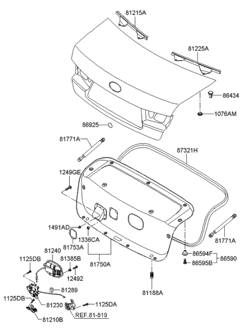 2010 Hyundai Genesis Trunk Lid Latch Assembly Diagram for 81230-3K001