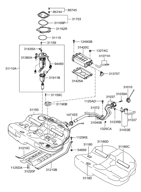 2010 Hyundai Genesis Fuel Pump Sender Assembly Diagram for 94460-3K600