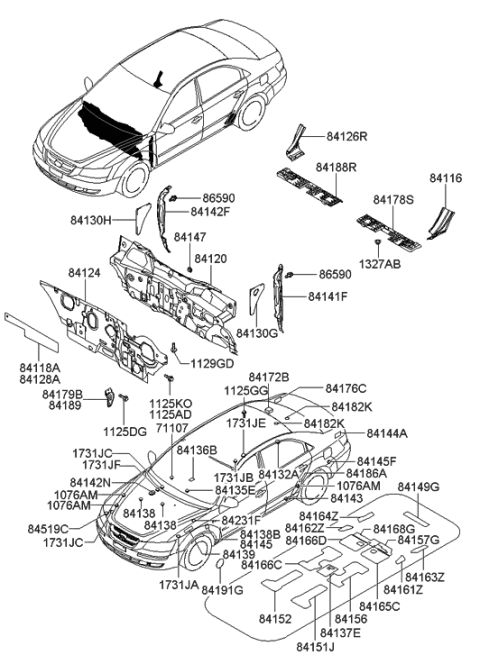 2005 Hyundai Sonata Pad-Antivibration Fender Diagram for 84138-3K000