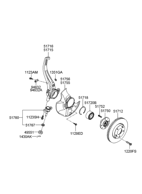 2010 Hyundai Genesis Knuckle-Front Axle,LH Diagram for 51715-3K000