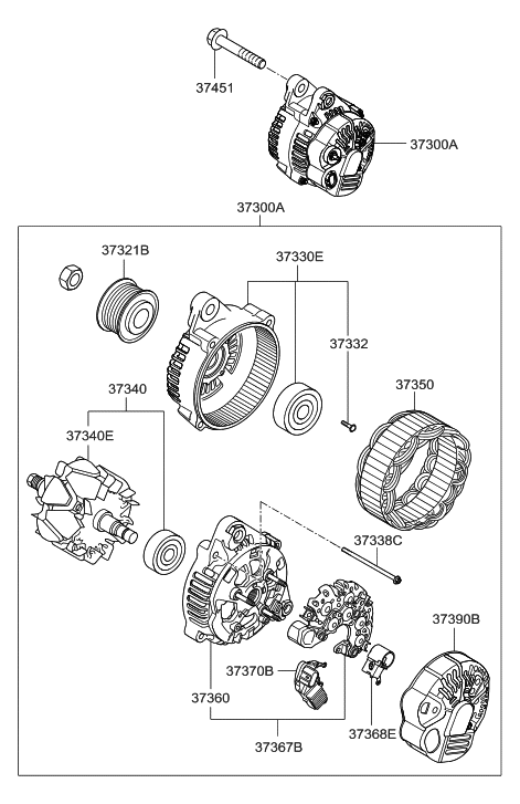 2005 Hyundai Sonata Reman Alternator Assembly Diagram for 37300-25201-RM