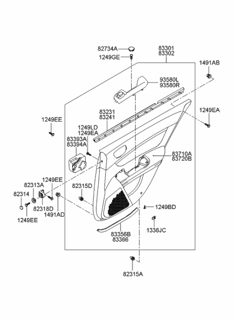 2005 Hyundai Sonata Rear Door Armrest Assembly, Right Diagram for 83360-3K010-QD