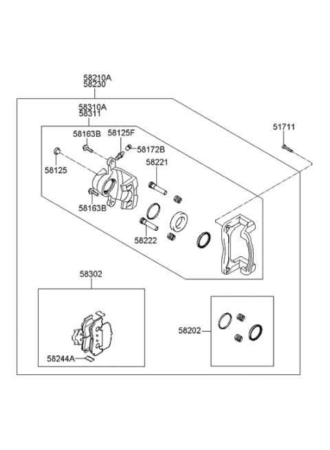 2005 Hyundai Sonata Caliper Kit-Rear Brake,LH Diagram for 58310-3KA00