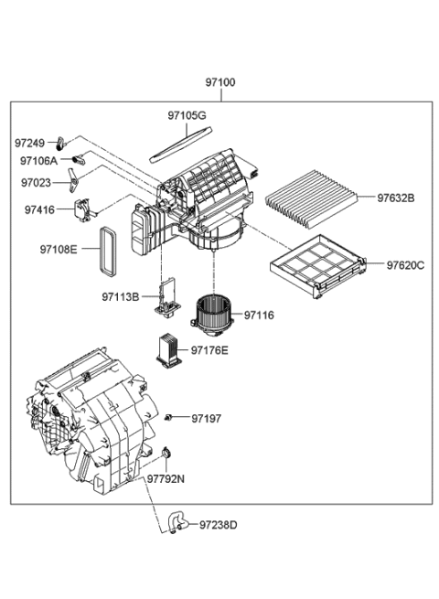 2010 Hyundai Genesis Air Filter Assembly Diagram for 97133-3K000