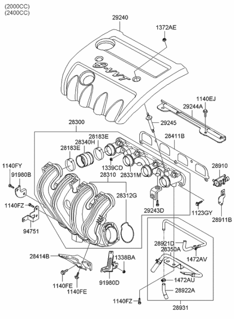 2005 Hyundai Sonata Hose Assembly-Vacuum Diagram for 59130-3K500