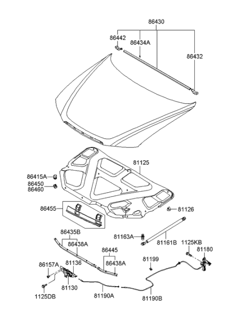 2005 Hyundai Sonata New Body Style (Korean) Hood Trim Diagram