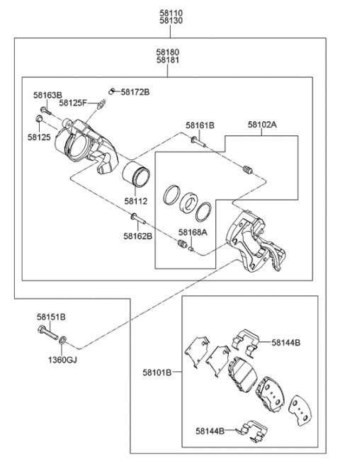 2010 Hyundai Genesis Front Disc Brake Pad Kit Diagram for 58101-3KA60