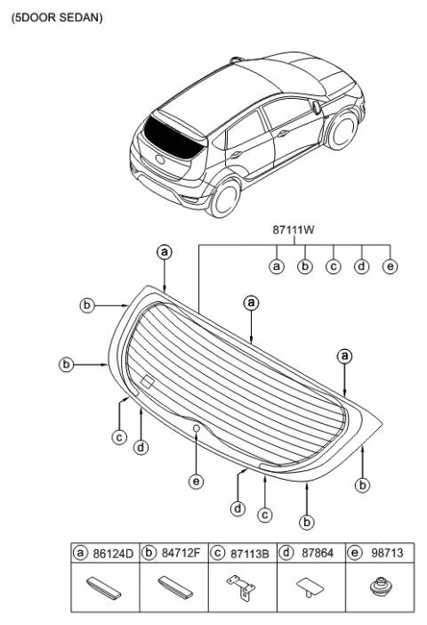 2017 Hyundai Accent Rear Window Glass & Moulding Diagram 2