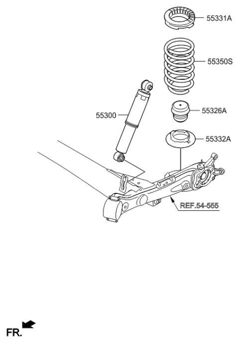 1988 Hyundai Sonata Rear Shock Absorber Assembly Diagram for 55300-1R300