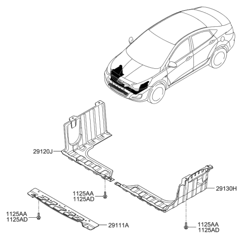 2016 Hyundai Accent Panel-Under Cover Front Diagram for 29110-1R600