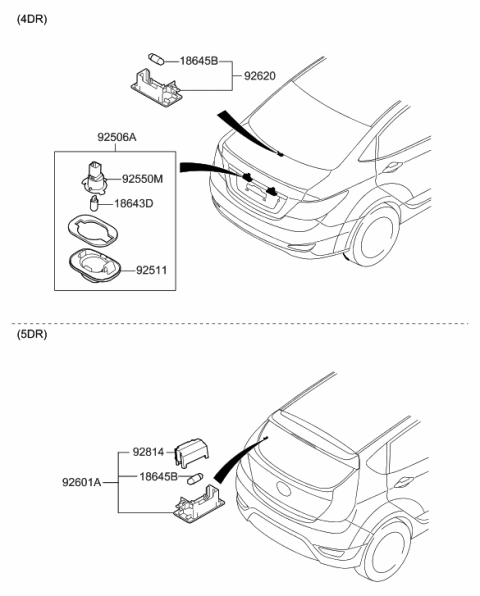 2015 Hyundai Accent License Plate Bulb Holder Assembly Diagram for 92550-1M000