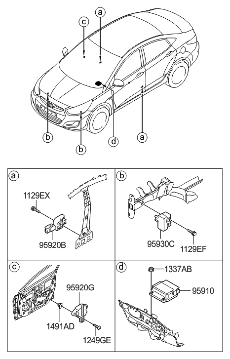 1990 Hyundai Sonata Module Assembly-Air Bag Control Diagram for 95910-1R250