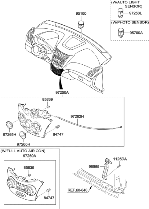 1989 Hyundai Sonata Heater Control Assembly Diagram for 97250-1RBM1-RY