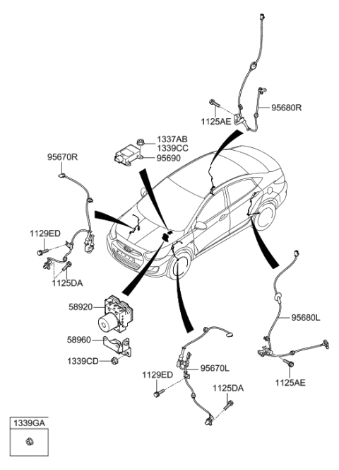 2017 Hyundai Accent Bracket-Hydraulic Module Diagram for 58960-3X500