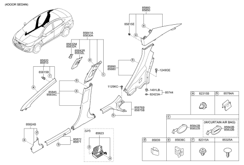 2015 Hyundai Accent Trim Assembly-Front Pillar RH Diagram for 85820-1R100-VYF