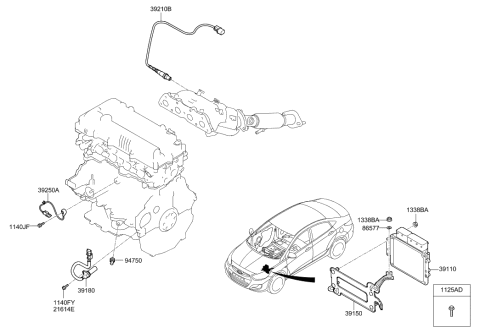 2017 Hyundai Accent Computer Brain Engine Control Module Diagram for 39110-2BRB0