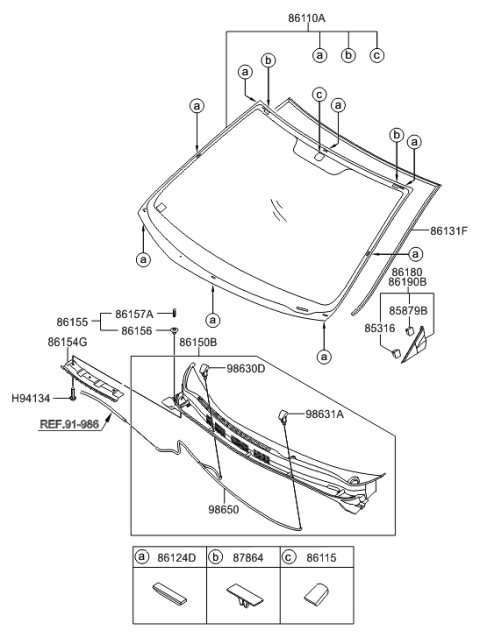 2015 Hyundai Accent Windshield Glass Diagram