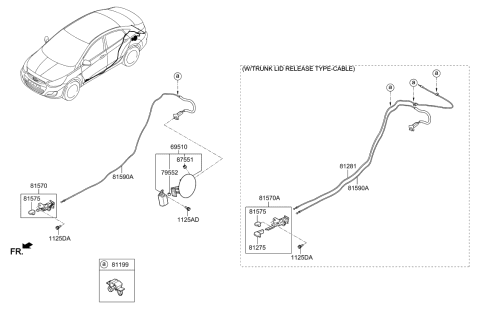 2017 Hyundai Accent Cable Assembly-Trunk Lid Release Diagram for 81280-1R000