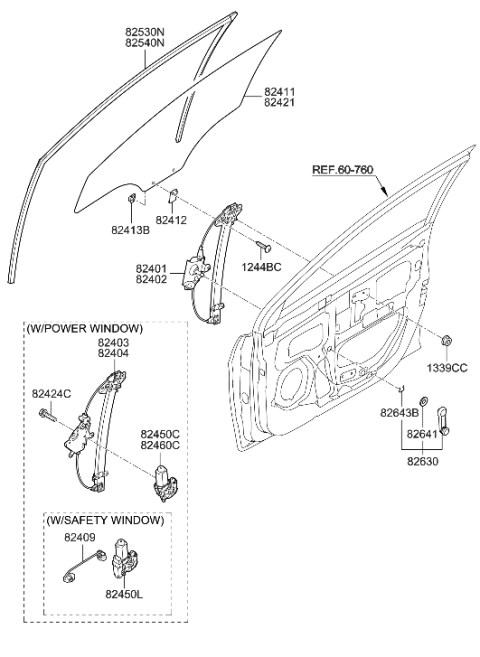 2015 Hyundai Accent Front Door Window Regulator & Glass Diagram