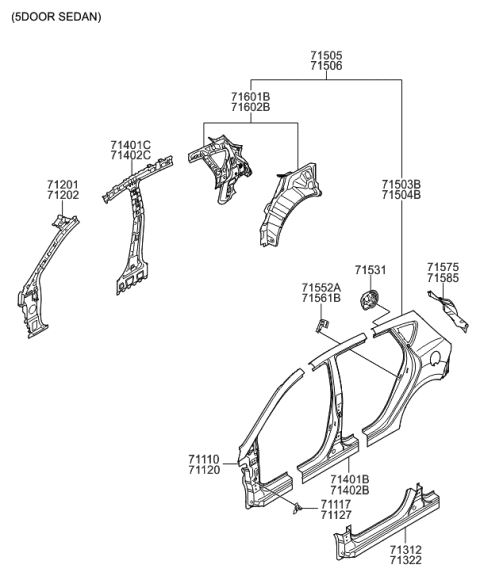 2017 Hyundai Accent Panel Assembly-Quarter Inner Complete,RH Diagram for 71602-1R310