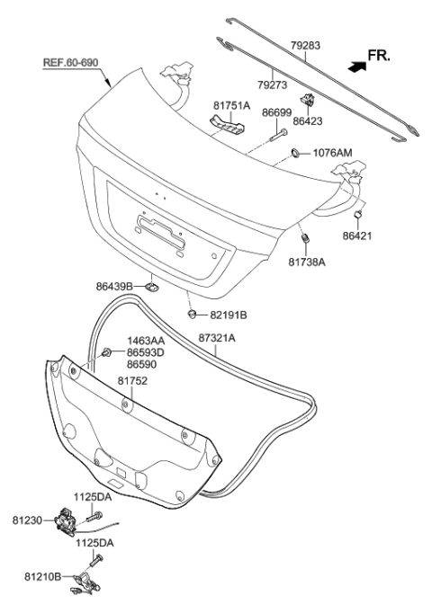 2016 Hyundai Accent Holder-Trunk Lid Torsion Bar Diagram for 86423-0U000