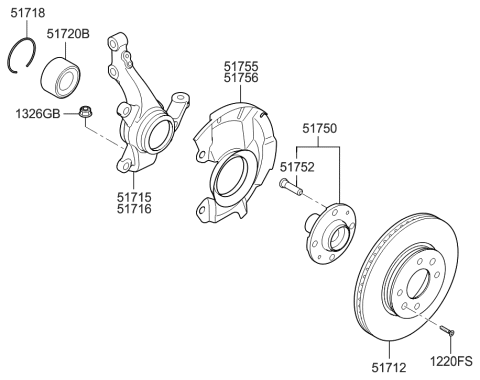 2016 Hyundai Accent Front Wheel Hub Assembly Diagram for 51750-1J000