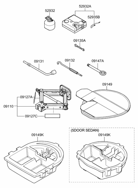 1988 Hyundai Sonata Jack Assembly Diagram for 09110-3X000