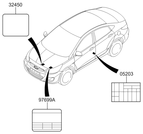 2015 Hyundai Accent Label-Tire Pressure Diagram for 05203-1R325