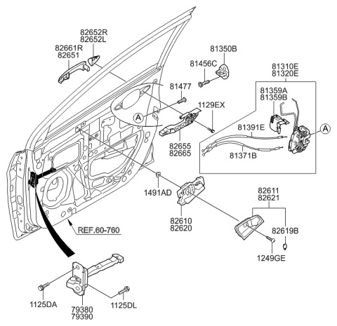 2015 Hyundai Accent Interior Door Handle Assembly, Left Diagram for 82610-1R000-RDR