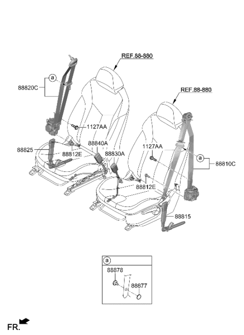 2020 Hyundai Veloster Front Seat Belt Assembly Right Diagram for 88820-J3500-NNB