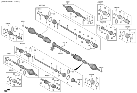 1994 Hyundai Scoupe Shaft Assembly-Drive,RH Diagram for 49501-F2100