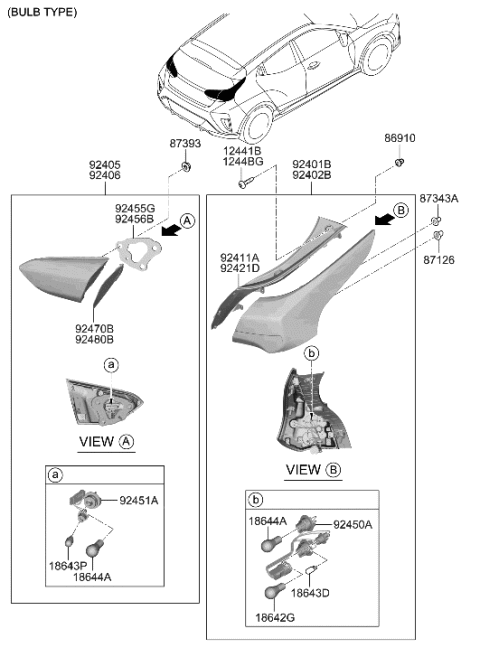 2020 Hyundai Veloster Rear Combination Holder & Wiring,Exterior Diagram for 92491-J3010