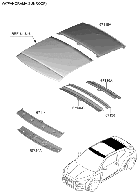 2021 Hyundai Veloster Panel-Wide SUNROOF Rear Diagram for 67116-J3050