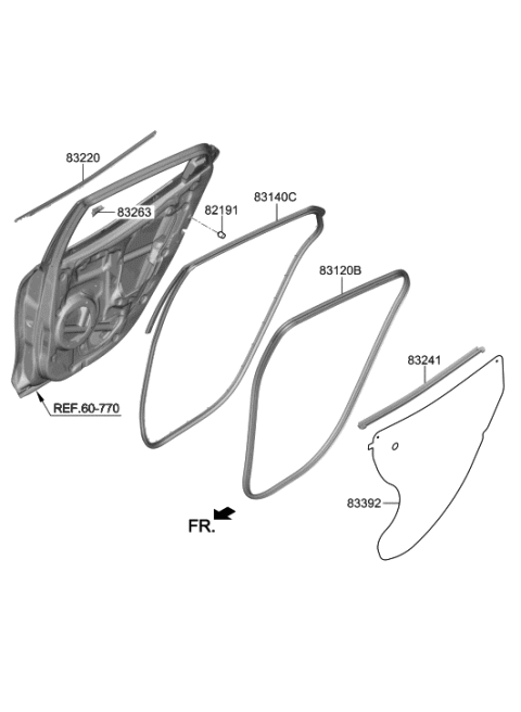 2021 Hyundai Veloster Weatherstrip-Rear Door Belt Inside RH Diagram for 83241-J3000