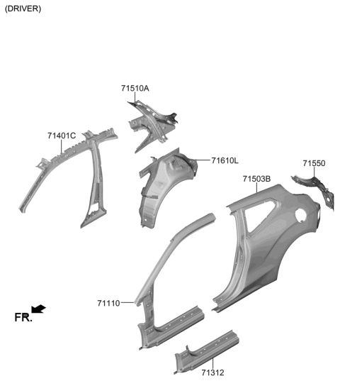 2021 Hyundai Veloster Panel-Side Sill Outrer,LH Diagram for 71312-J3D00