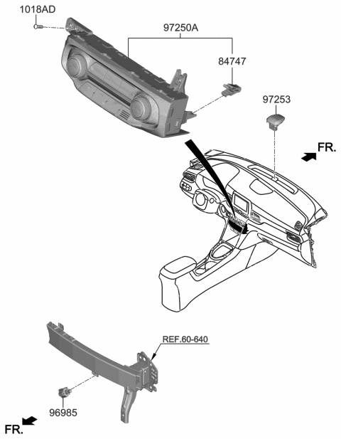 1994 Hyundai Scoupe Heater Control Assembly Diagram for 97250-J3040-RWS