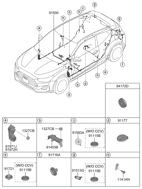 2020 Hyundai Veloster Wiring Assembly-Floor Diagram for 91525-J3180