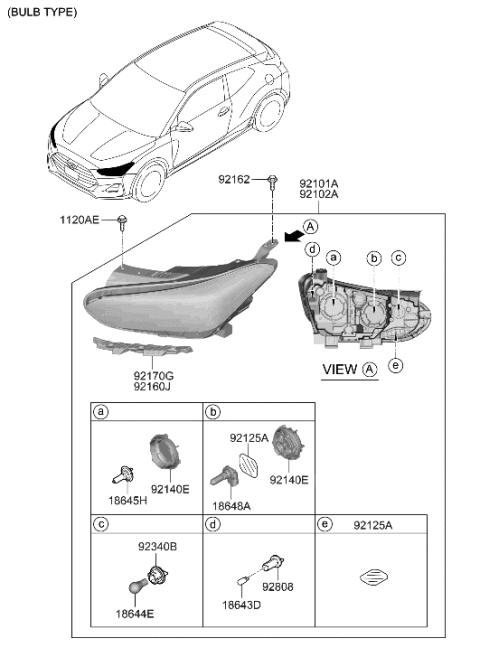 1993 Hyundai Scoupe Headlamp Assembly, Right Diagram for 92102-J3140