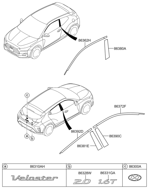 2019 Hyundai Ioniq Veloster Emblem Diagram for 86310-J3000