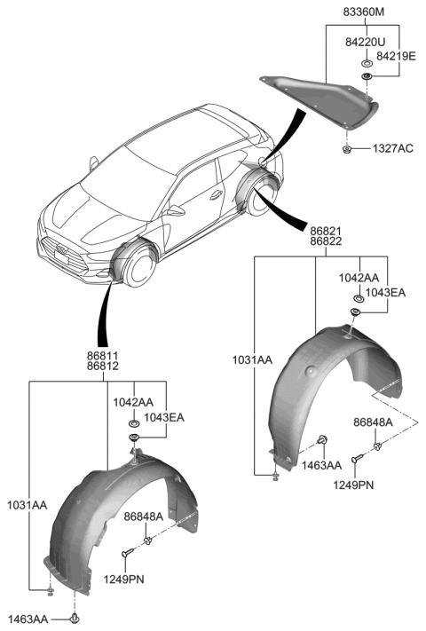 2020 Hyundai Veloster Front Wheel Guard Assembly,Right Diagram for 86812-J3000