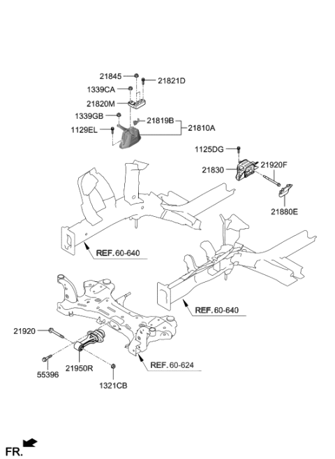 2021 Hyundai Veloster Engine Mounting Bracket Assembly Diagram for 21825-F2100