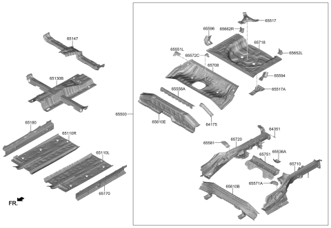 2021 Hyundai Veloster Reinforcement Assembly-Center Floor Diagram for 65130-J3000